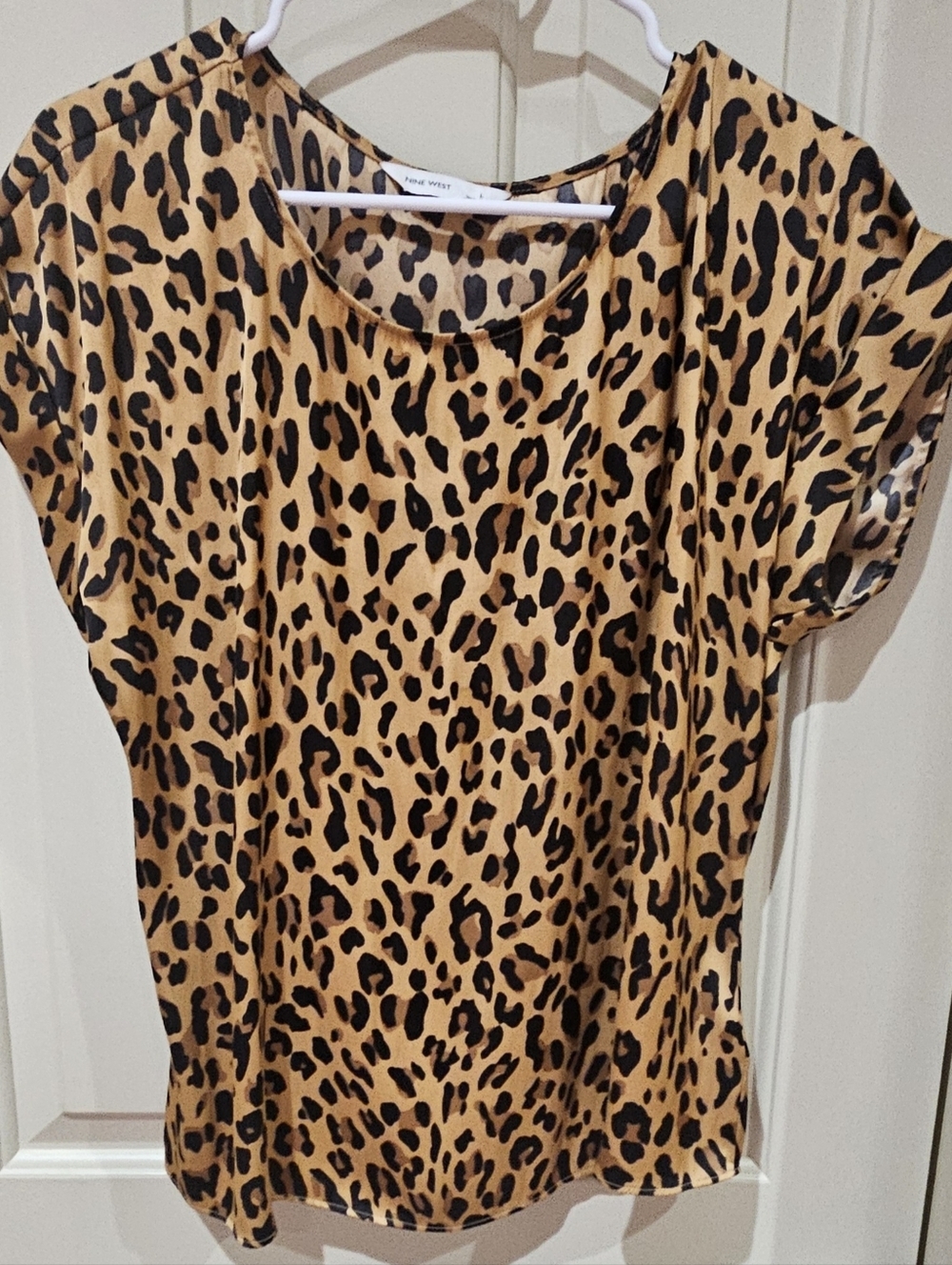 Nine West Leopard Print Short Sleeve Top - Tan & Black Women Size Large